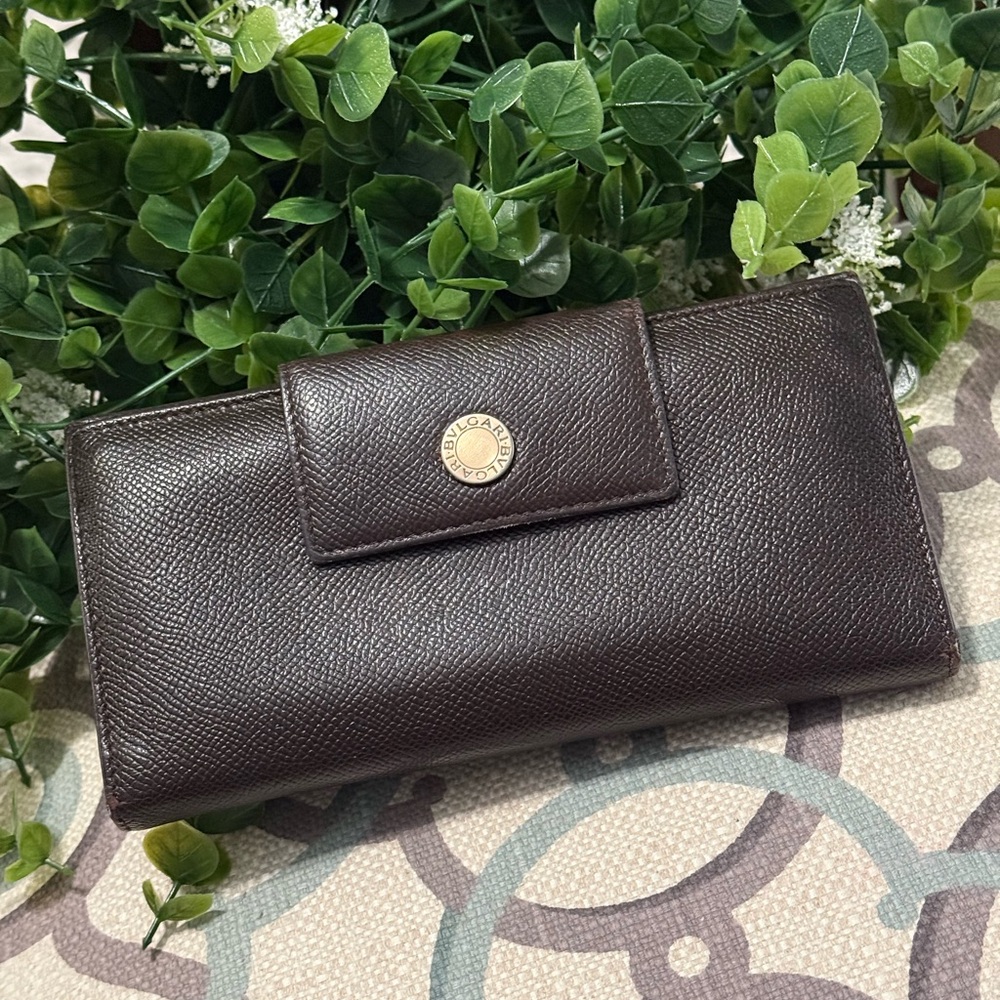 BVLGARI Brown Leather Bifold Long Wallet Purse - Picture 2 of 16